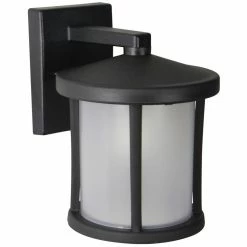 SOLUS Black LED Round Composite Outdoor Wall Lantern Sconce, 4,000K, SPC52VF-LE26C-BK