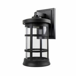 SOLUS Artisan Round Wall Mount Outdoor Light Fixture, 15.25 in. x 7.4 in., Black, SPC50VC-BK